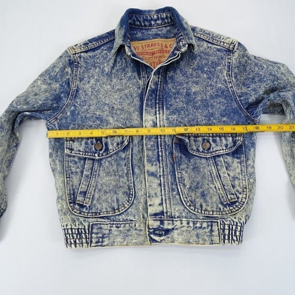 VTG Levis 57511 Trucker Blue Denim Jean Jacket Womens Size M Elastic Waist Acid - Picture 7 of 8